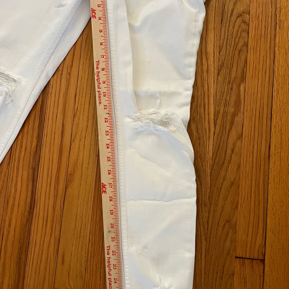 MOTHER White Distressed Frayed-Hem Straight Jeans - Picture 4 of 9